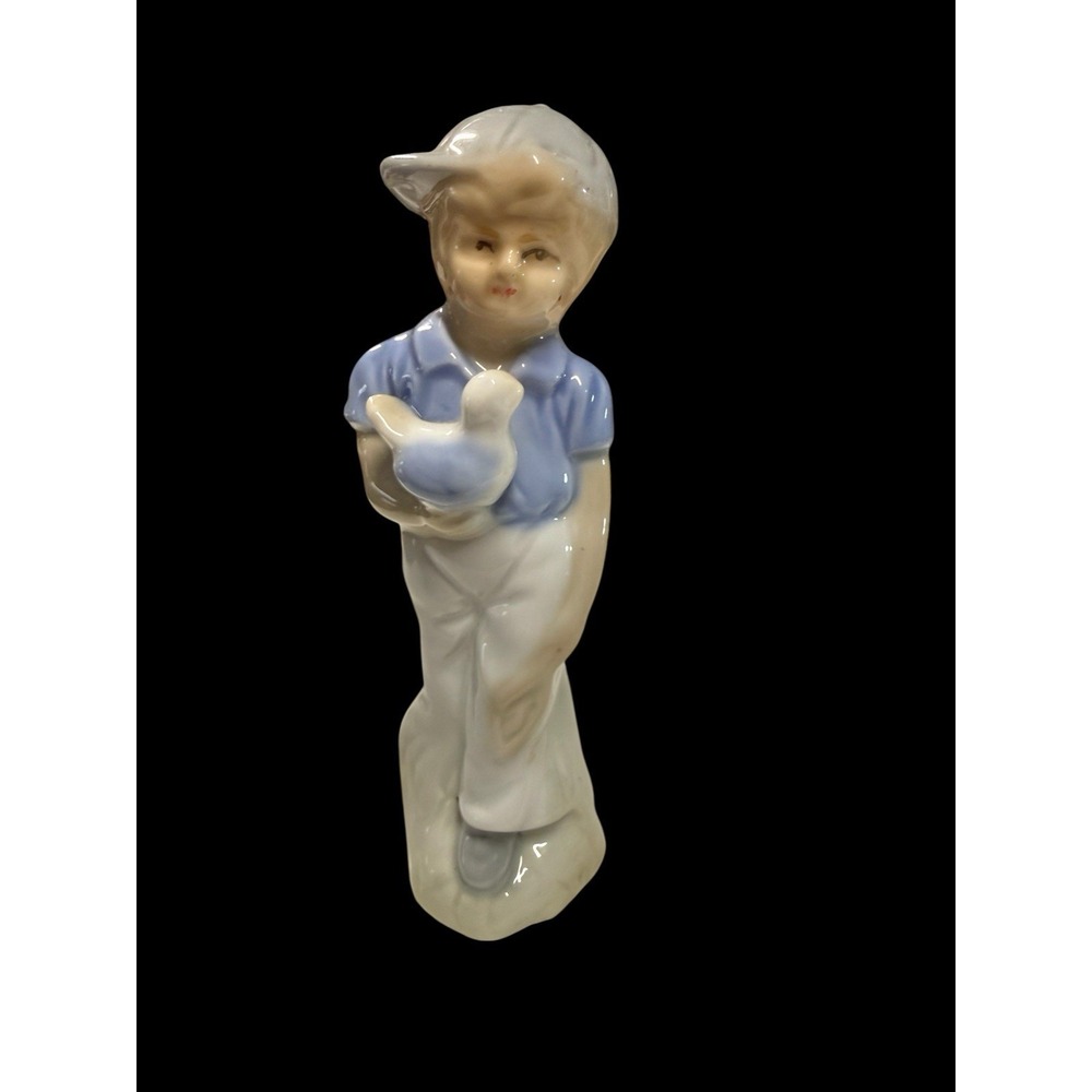 Vintage Boy w/ Bird Figurine Porcelain‎ 6 inches